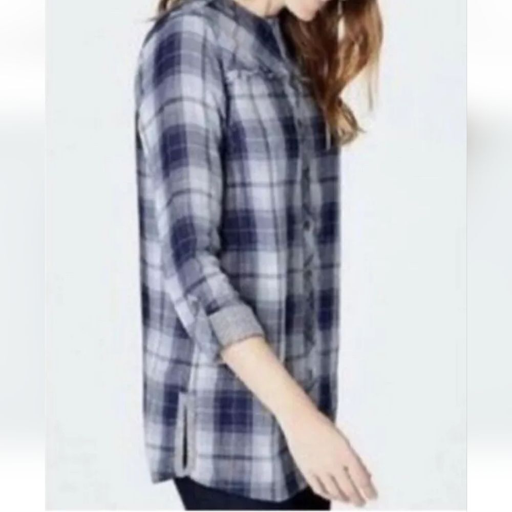 Cotton gauze plaid airy button down tunic shirt size s - Picture 11 of 12